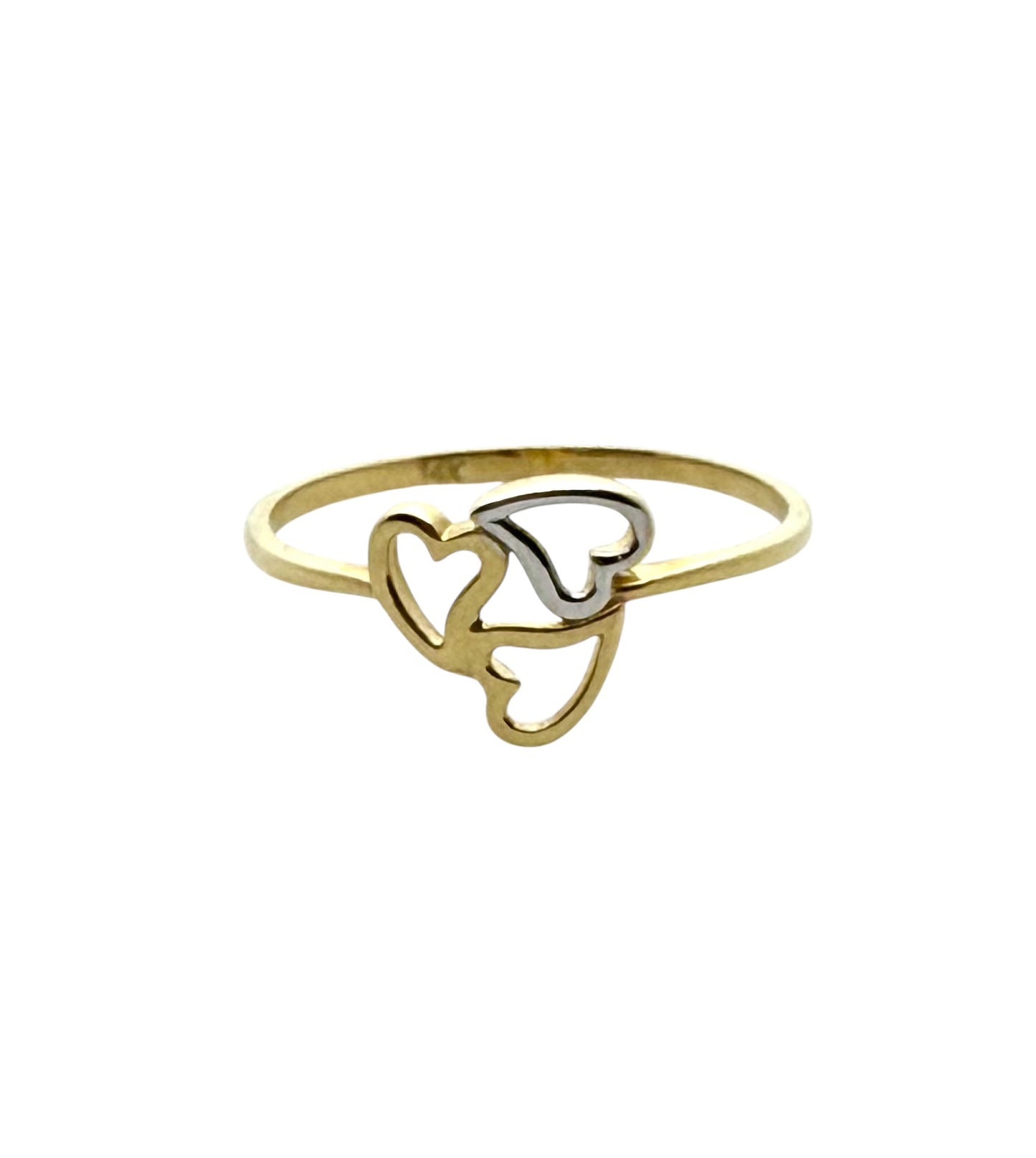 14K Solid Gold Three Hearts Ring