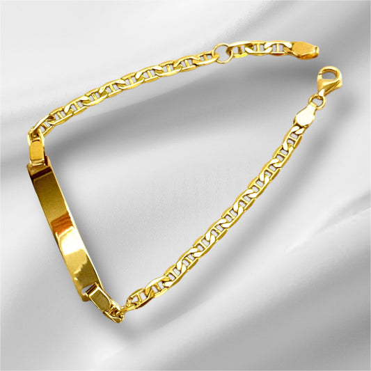 14K Solid Gold Mariner Chain ID Bracelet (Free Engraving)