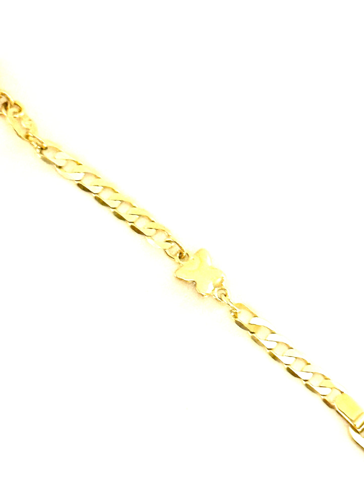 14K Solid Gold Flat Cuban Link Chain with Butterfly Accent ID Bracelet (Free Engraving)
