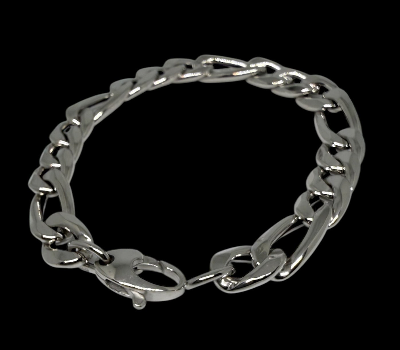 14K Solid White Gold Figaro Chain Bracelet