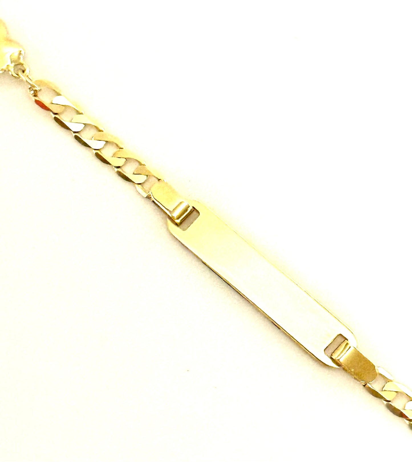 14K Solid Gold Flat Cuban Link Chain with Butterfly Accent ID Bracelet (Free Engraving)