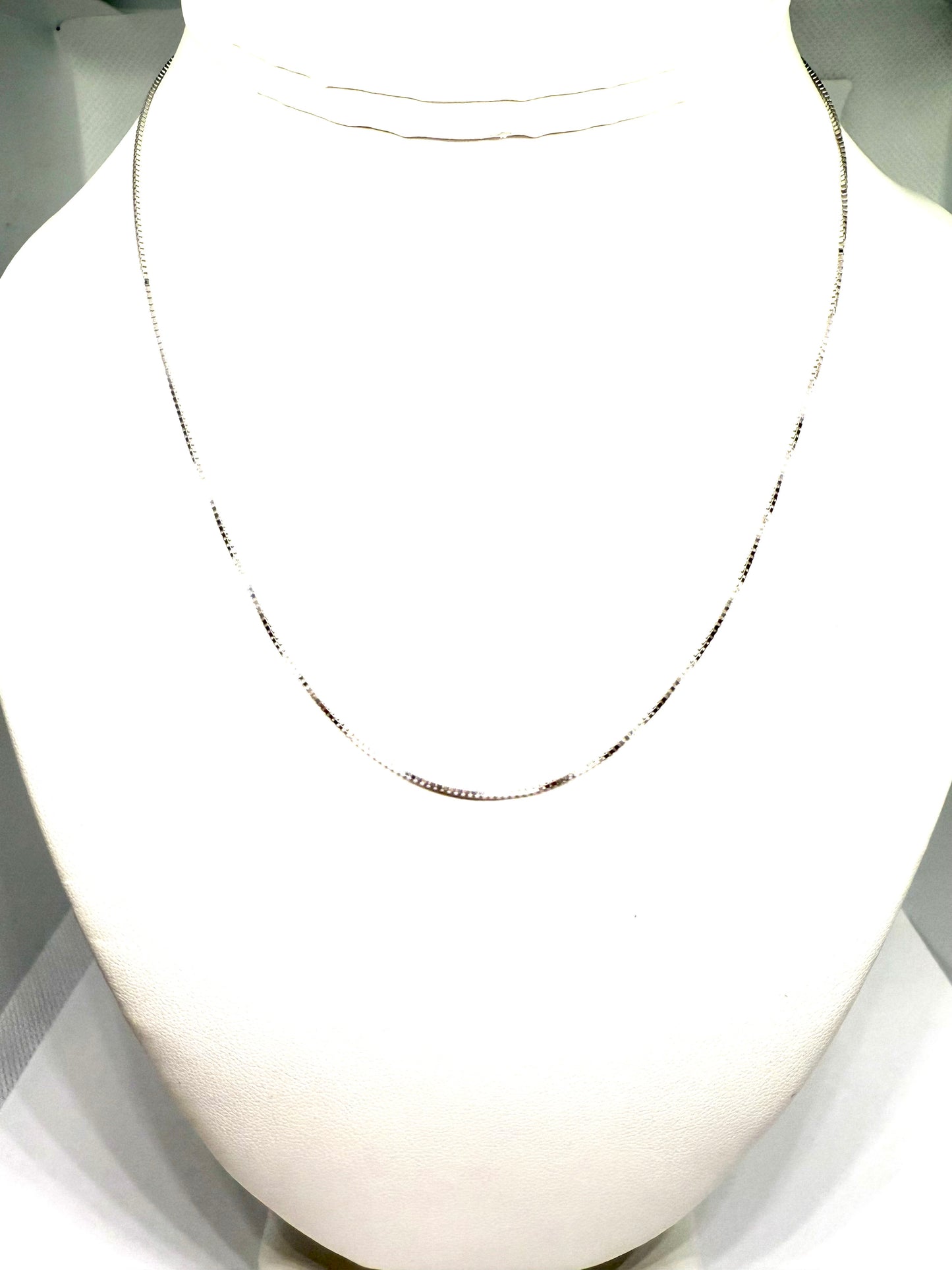 14K Solid White Gold Box Chain Necklace