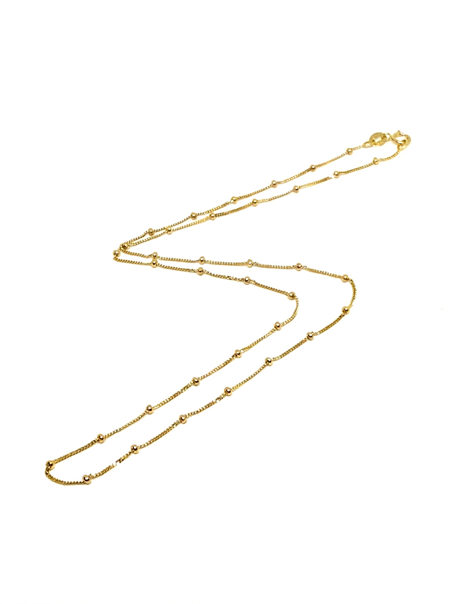 14K Solid Gold Satellite Chain with Beads Necklace