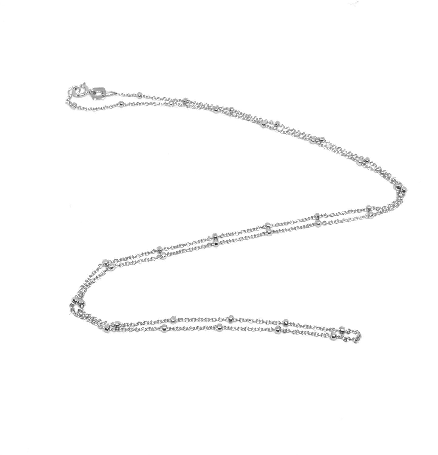 14K Solid White Gold Cable Chain with Beads Necklace