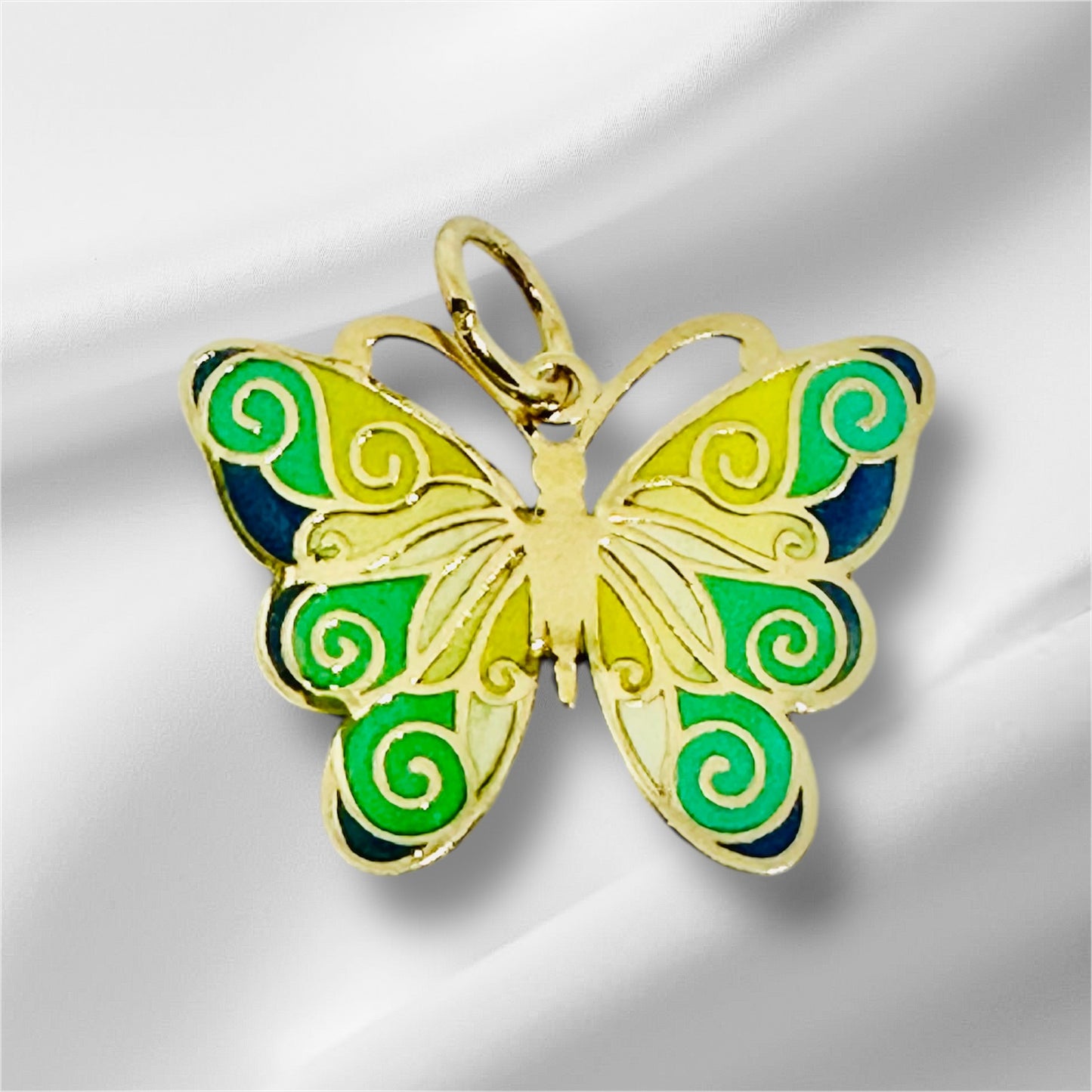 14K Solid Gold Medium Enamel Butterfly Pendant