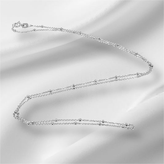 14K Solid White Gold Cable Chain with Beads Necklace