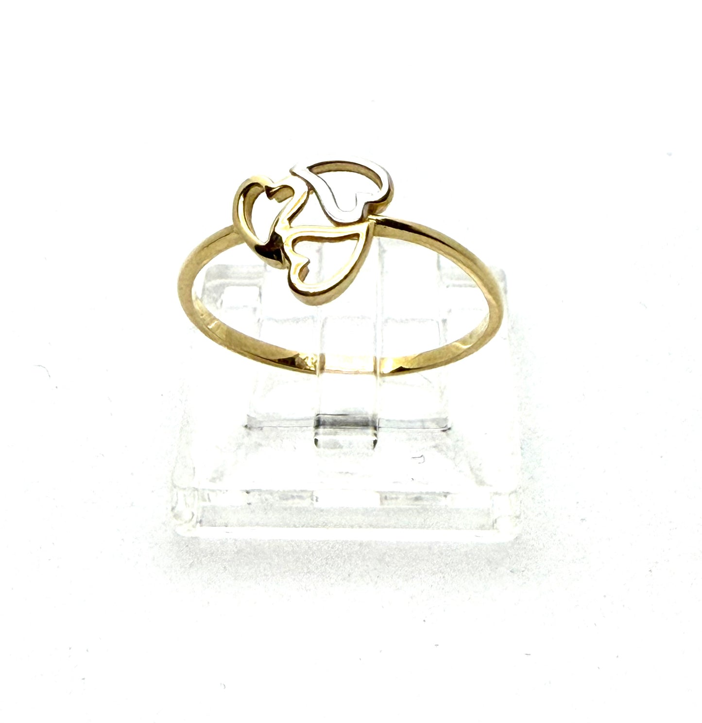 14K Solid Gold Three Hearts Ring