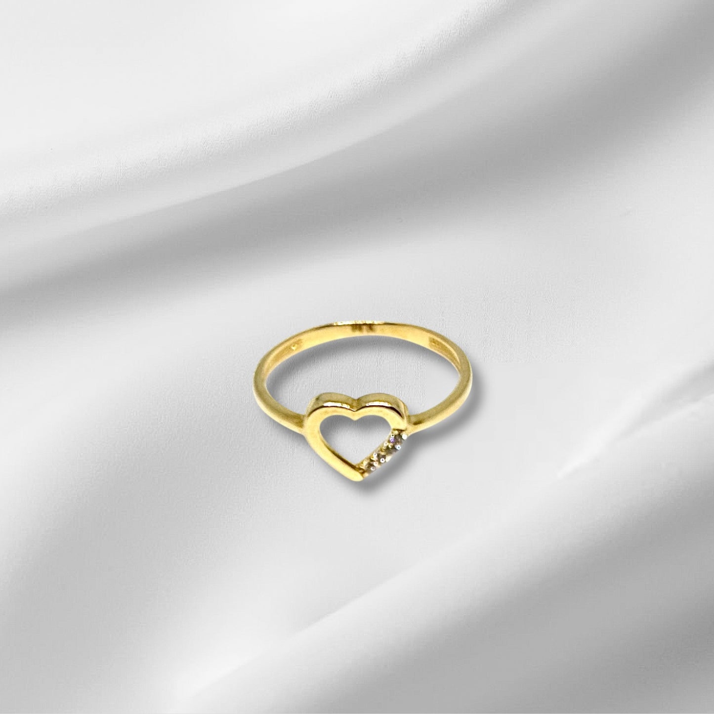 14K Solid Gold Heart Outline with Zirconia Accent Ring