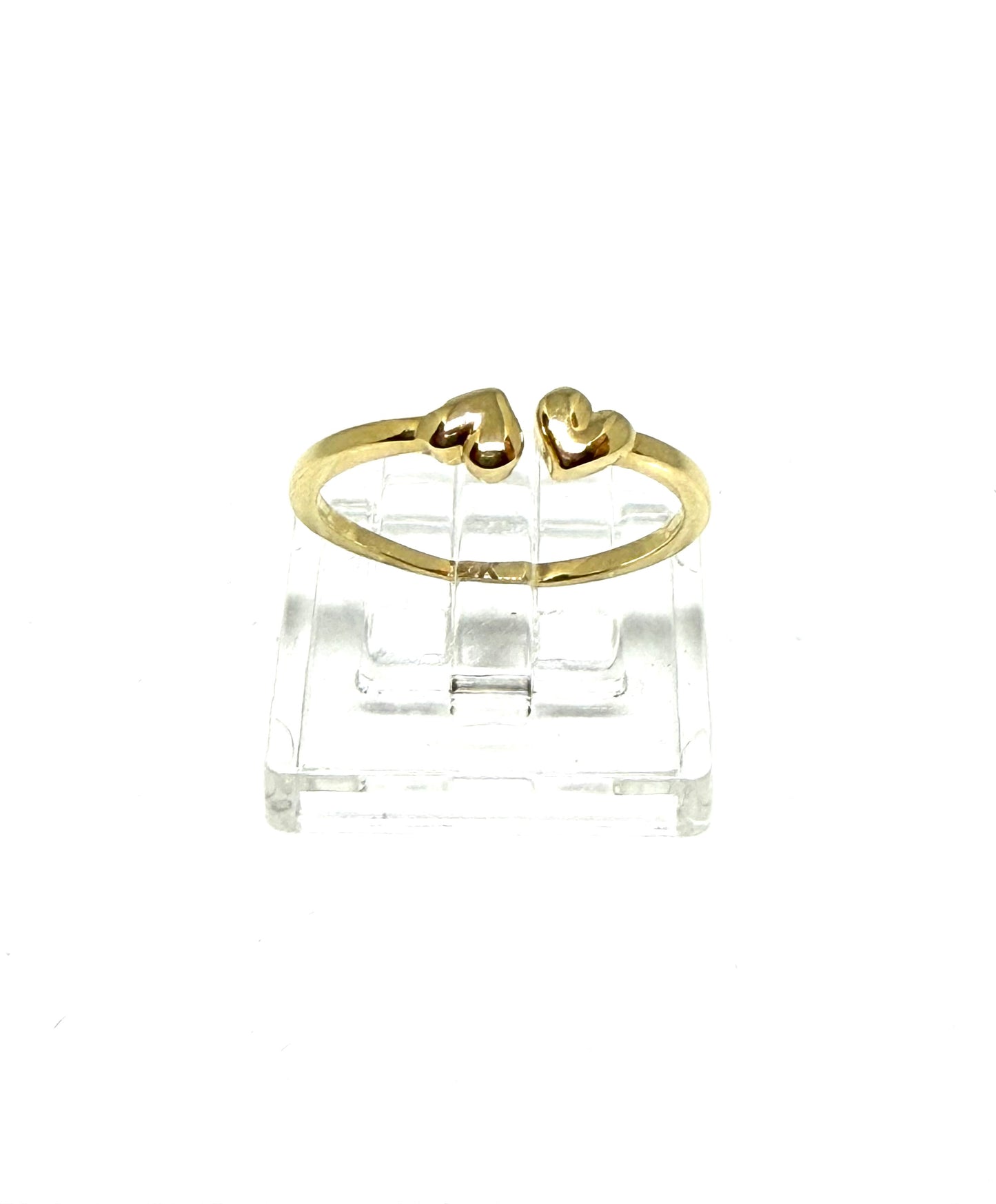 14K Solid Gold Two Puffy Hearts Adjustable Ring