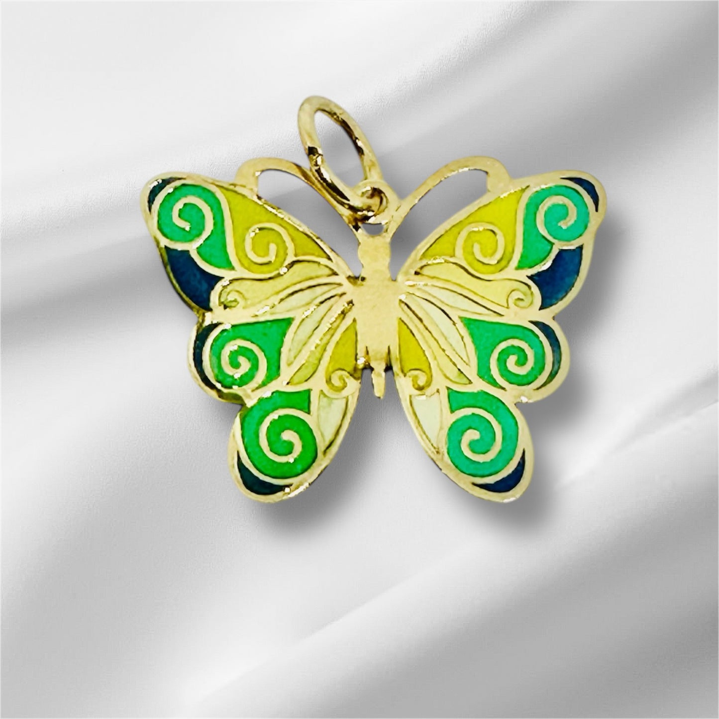 14K Solid Gold Medium Enamel Butterfly Pendant