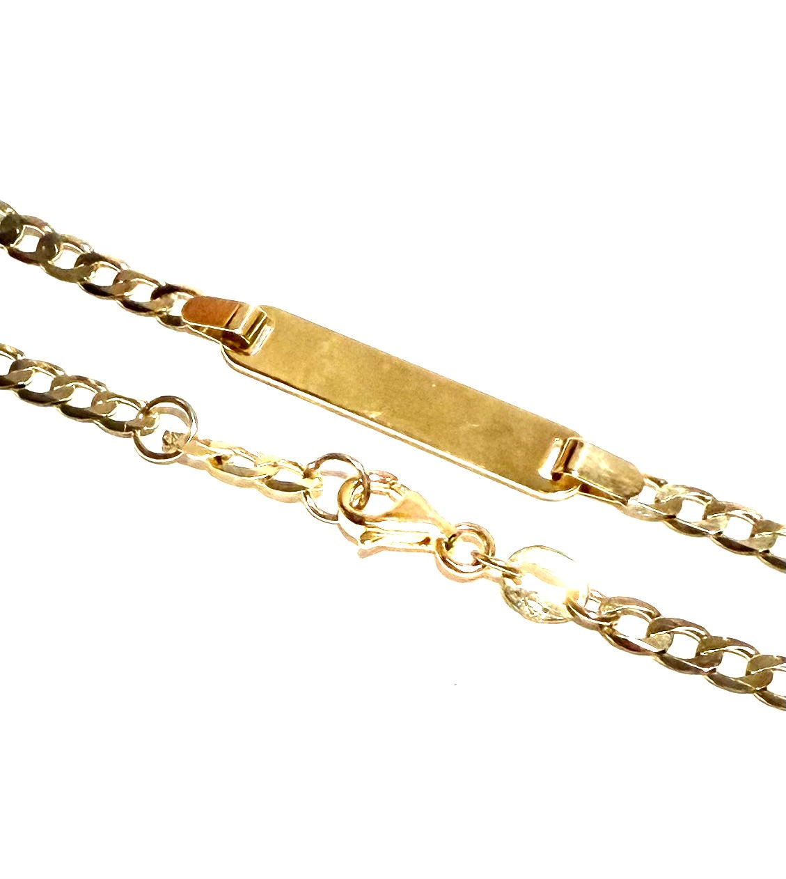 14K Solid Gold Flat Cuban Link Chan with Flower Outline Accent ID Bracelet (Free Engraving)