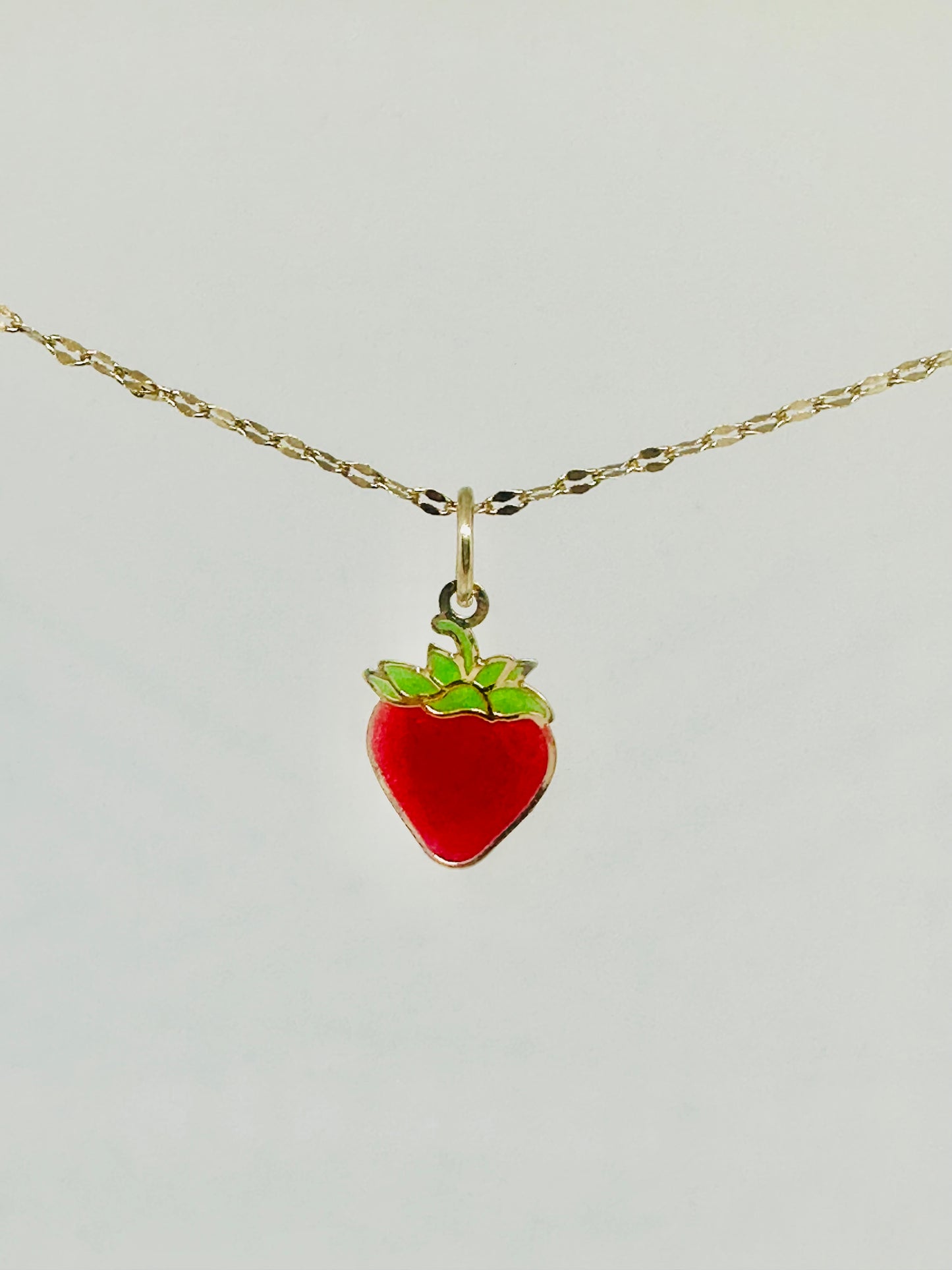 14K Solid Gold Enameled Strawberry Pendant