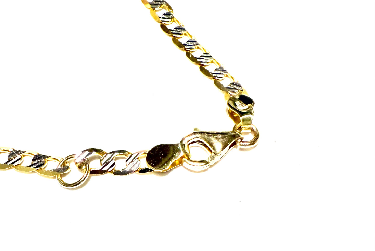 14K Solid Gold Two Tone Flat Cuban Link Chain ID Bracelet