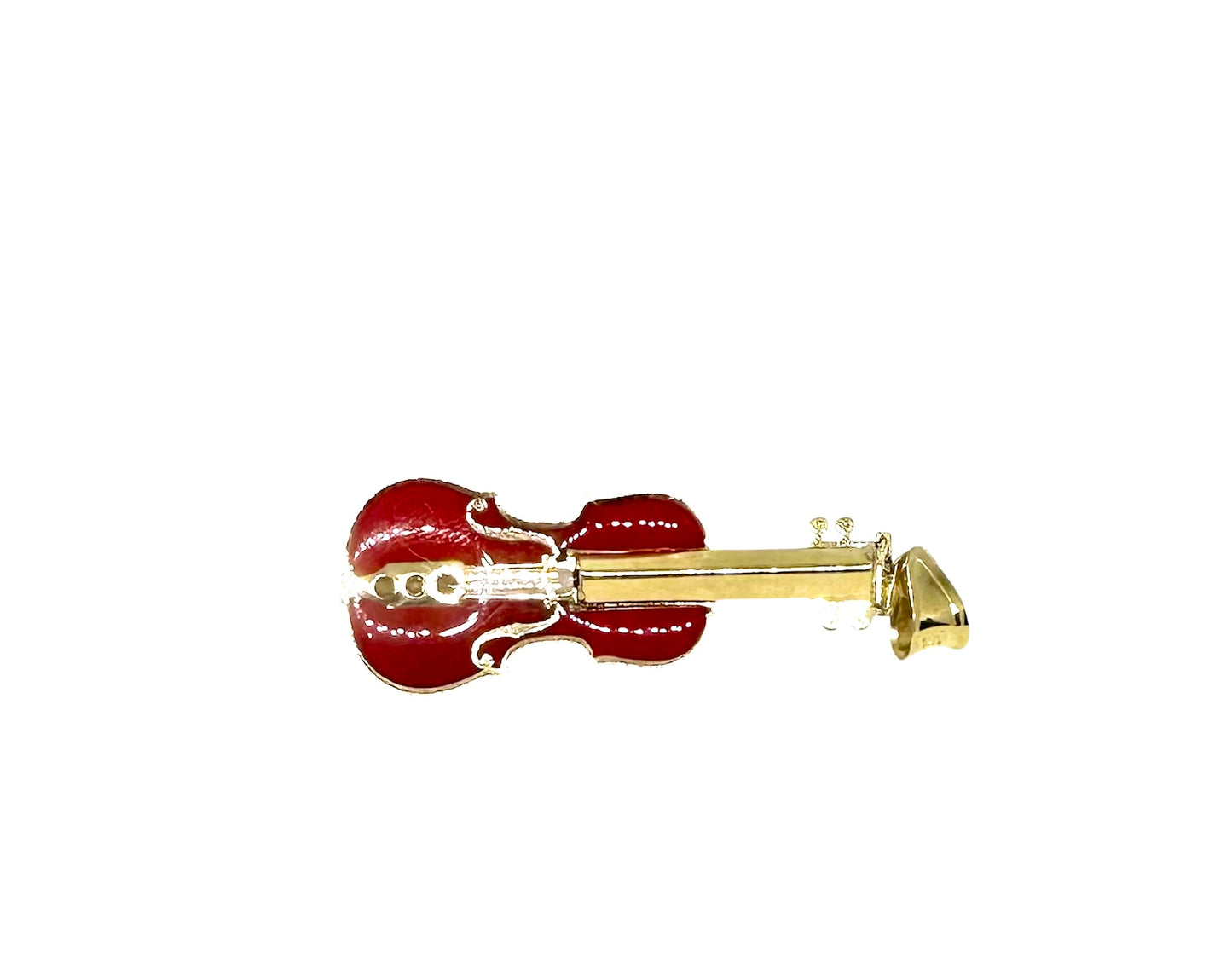 14K Solid Gold Enameled Violin Pendant