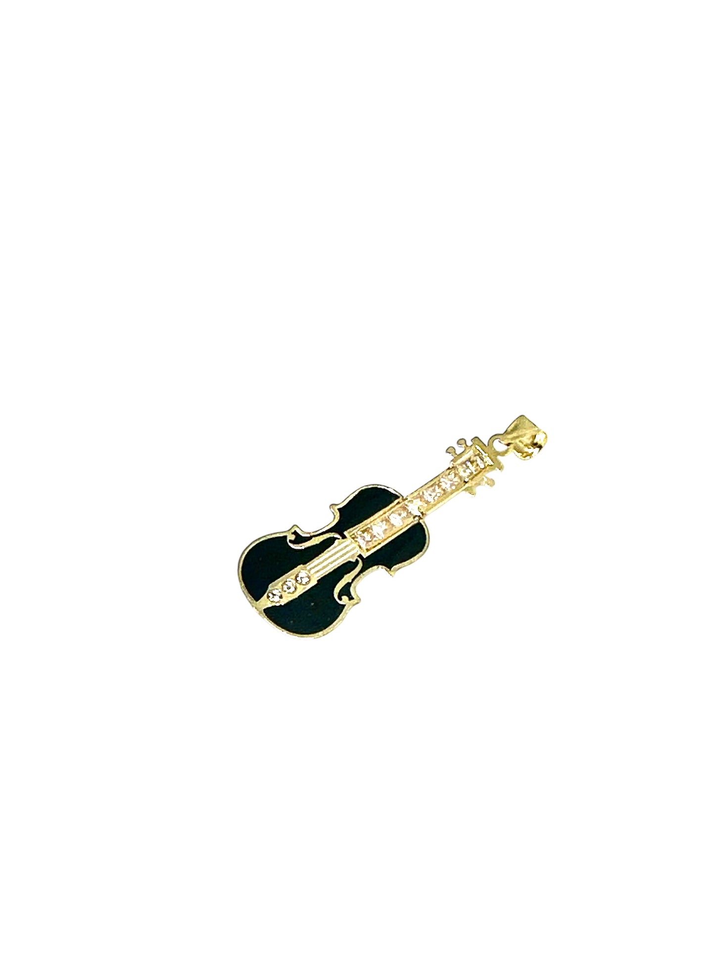 14K Solid Gold Enameled Violin Pendant
