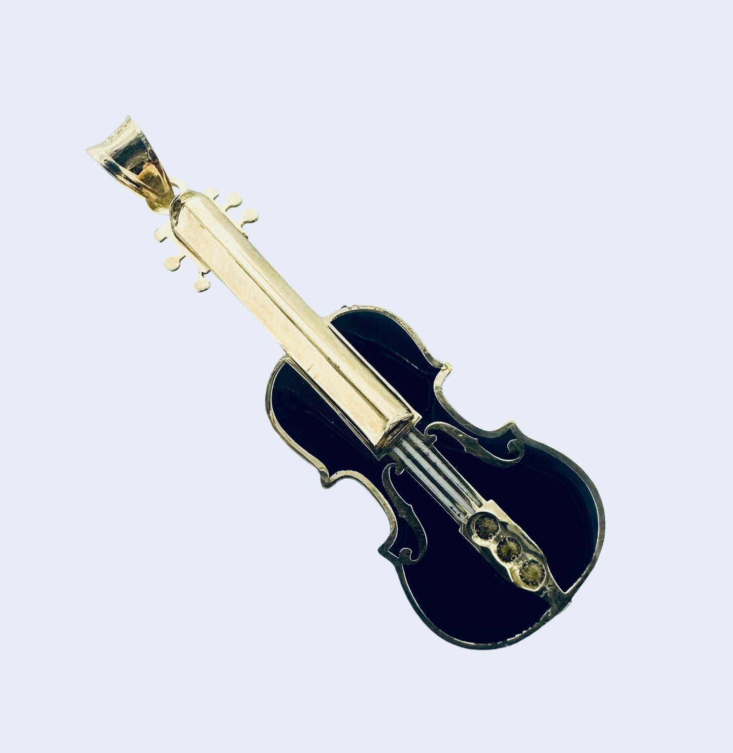 14K Solid Gold Enameled Violin Pendant