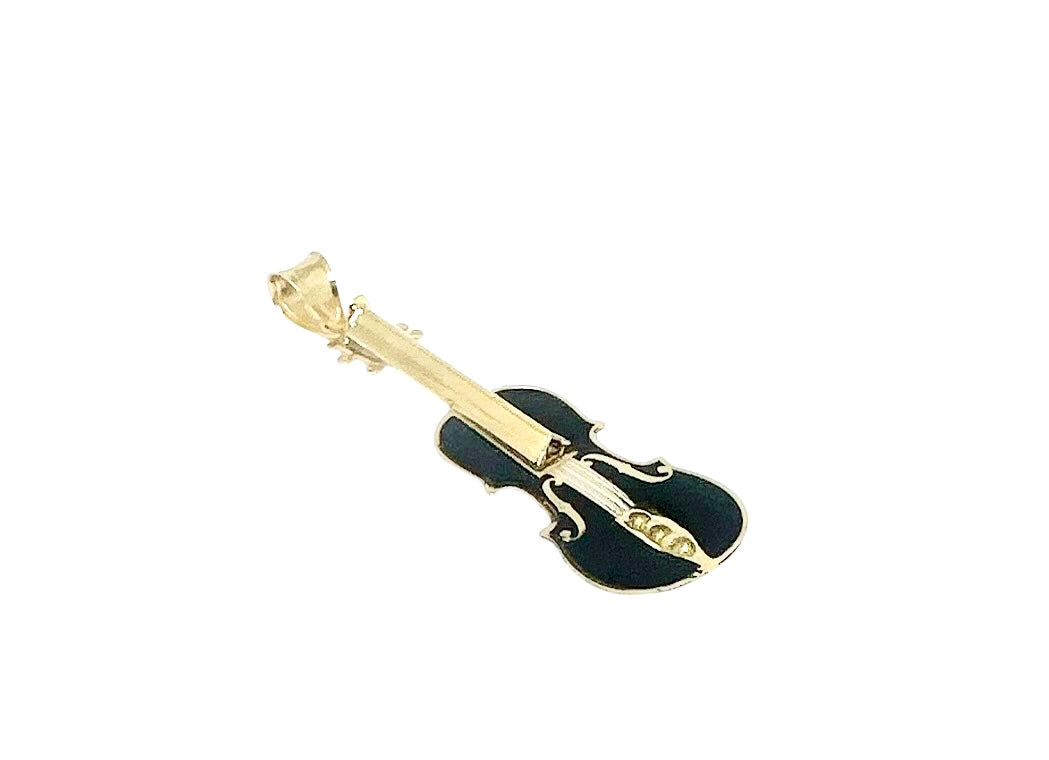 14K Solid Gold Enameled Violin Pendant