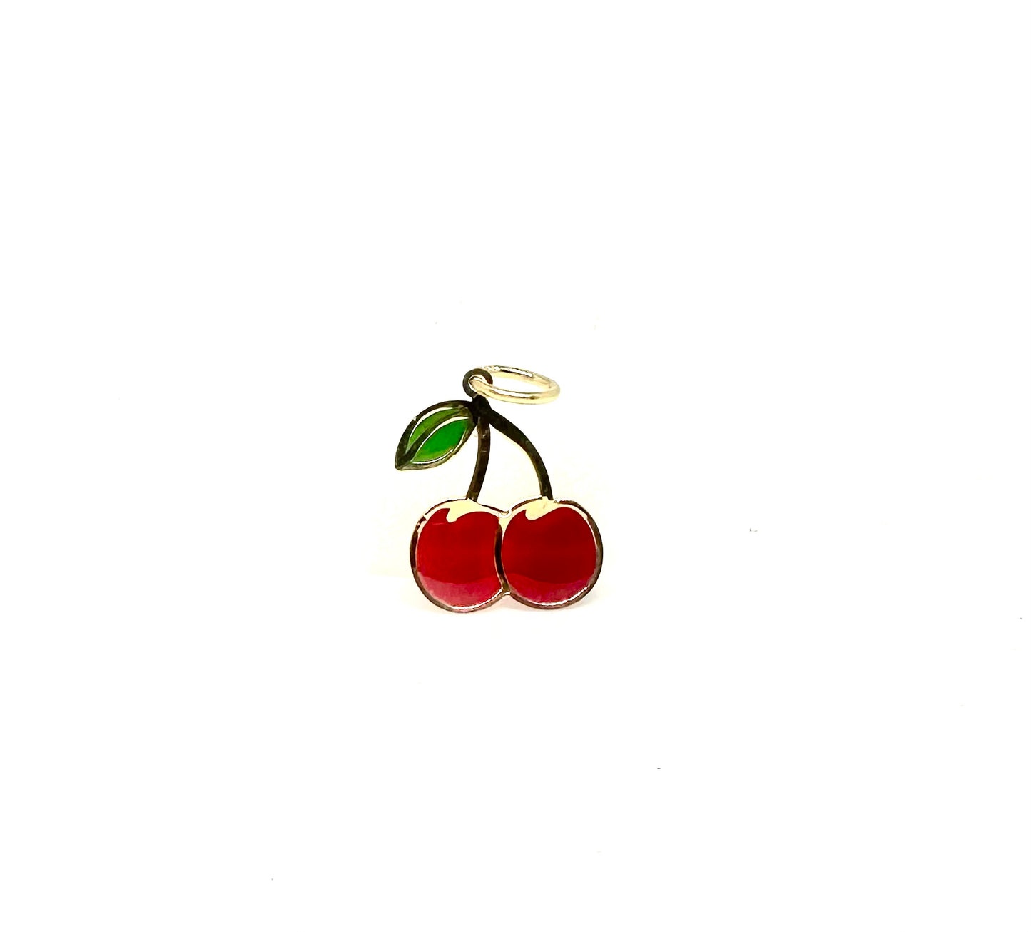 14K Solid Gold Enameled Cherry Pendant