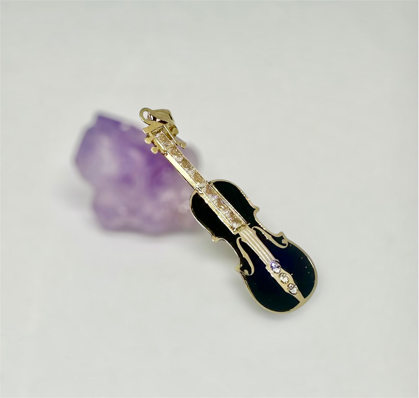 14K Solid Gold Enameled Violin Pendant