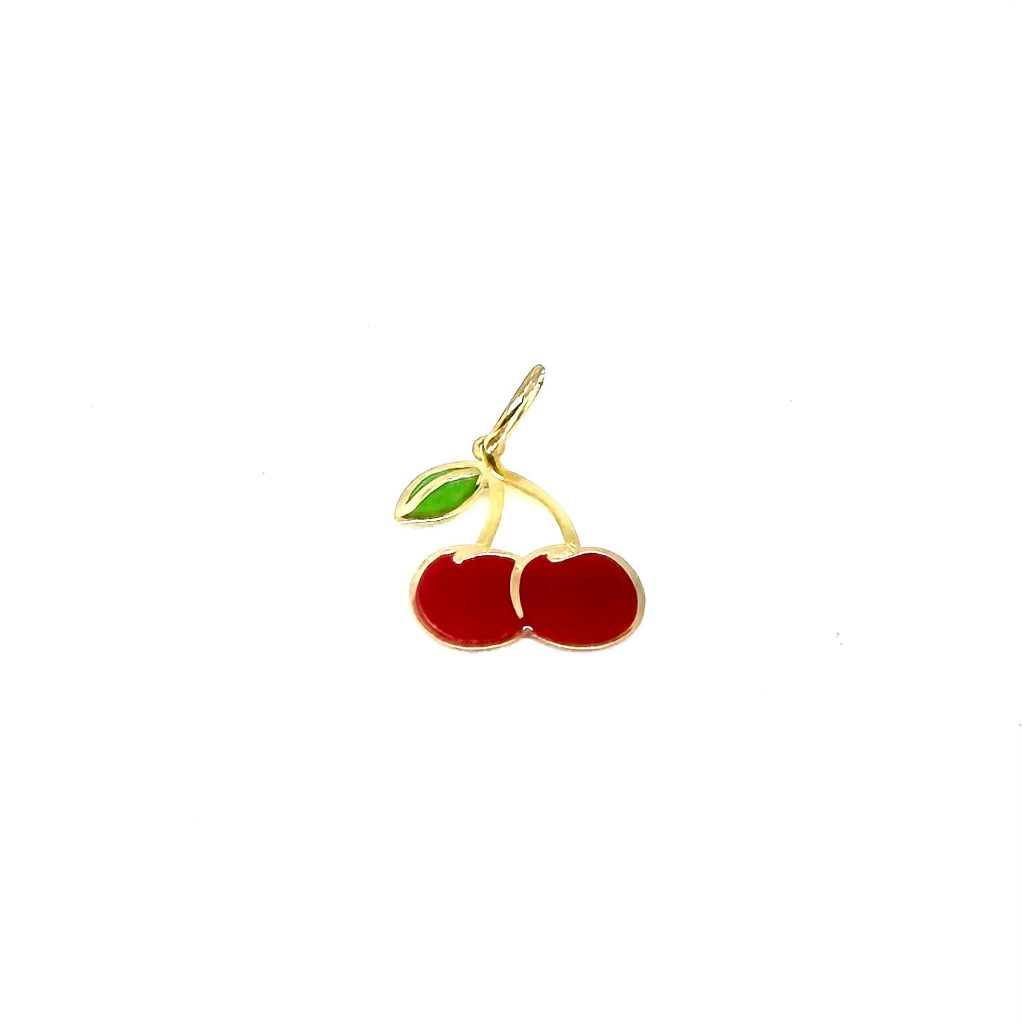 14K Solid Gold Enameled Cherry Pendant