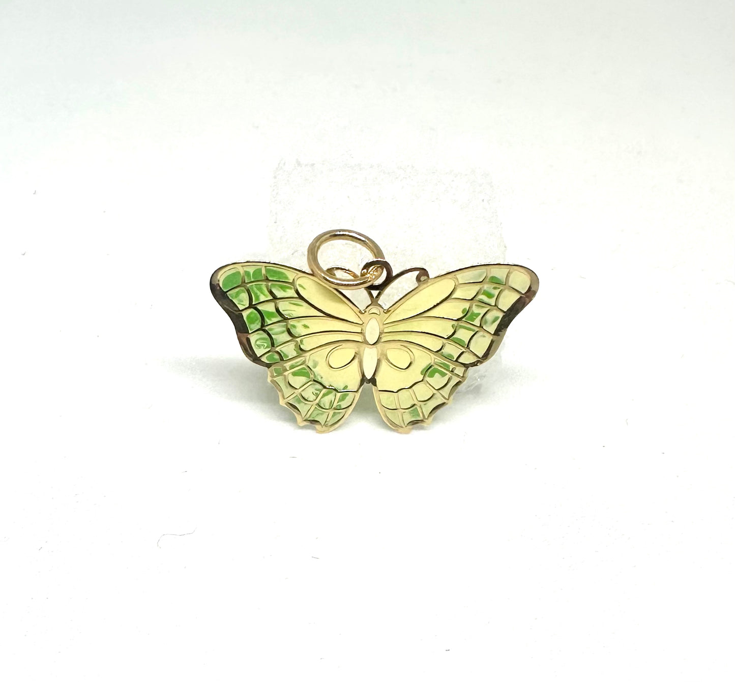14K Solid Gold Large Butterfly Enameled Pendant