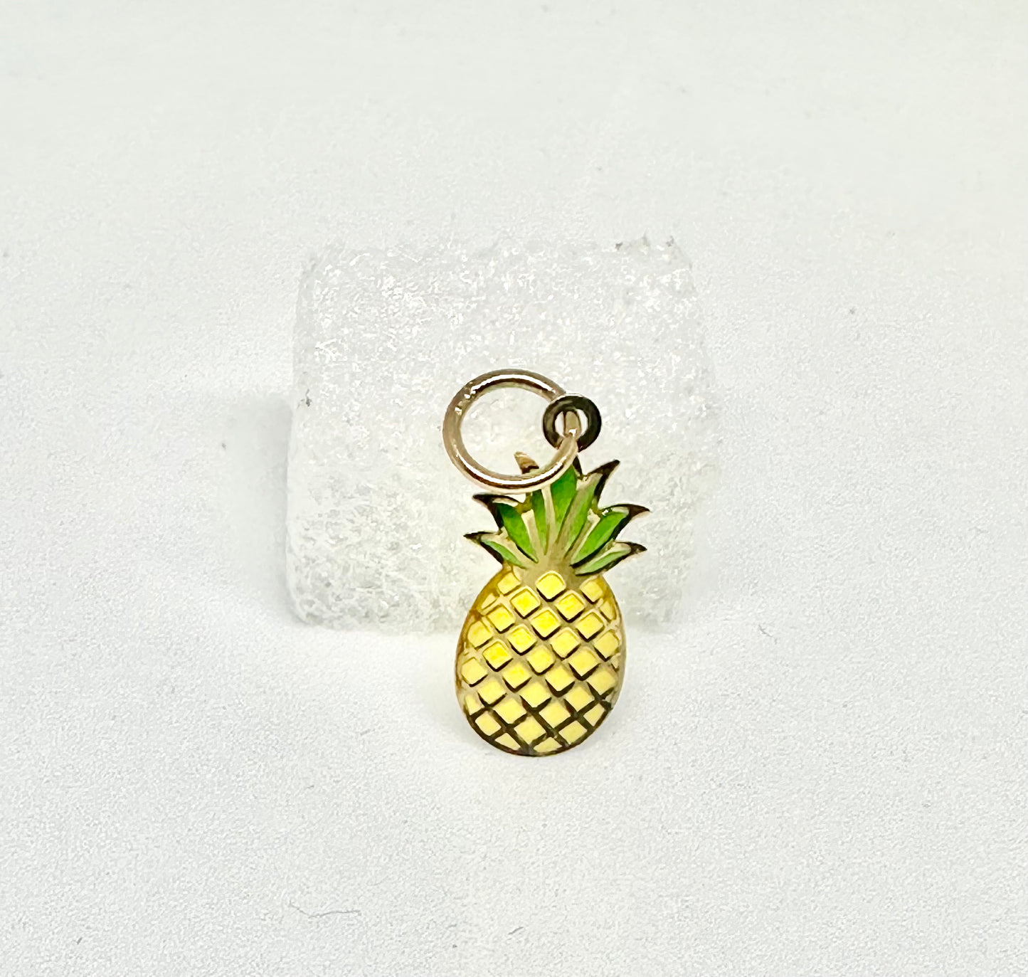 14K Solid Gold Enameled Pineapple Pendant
