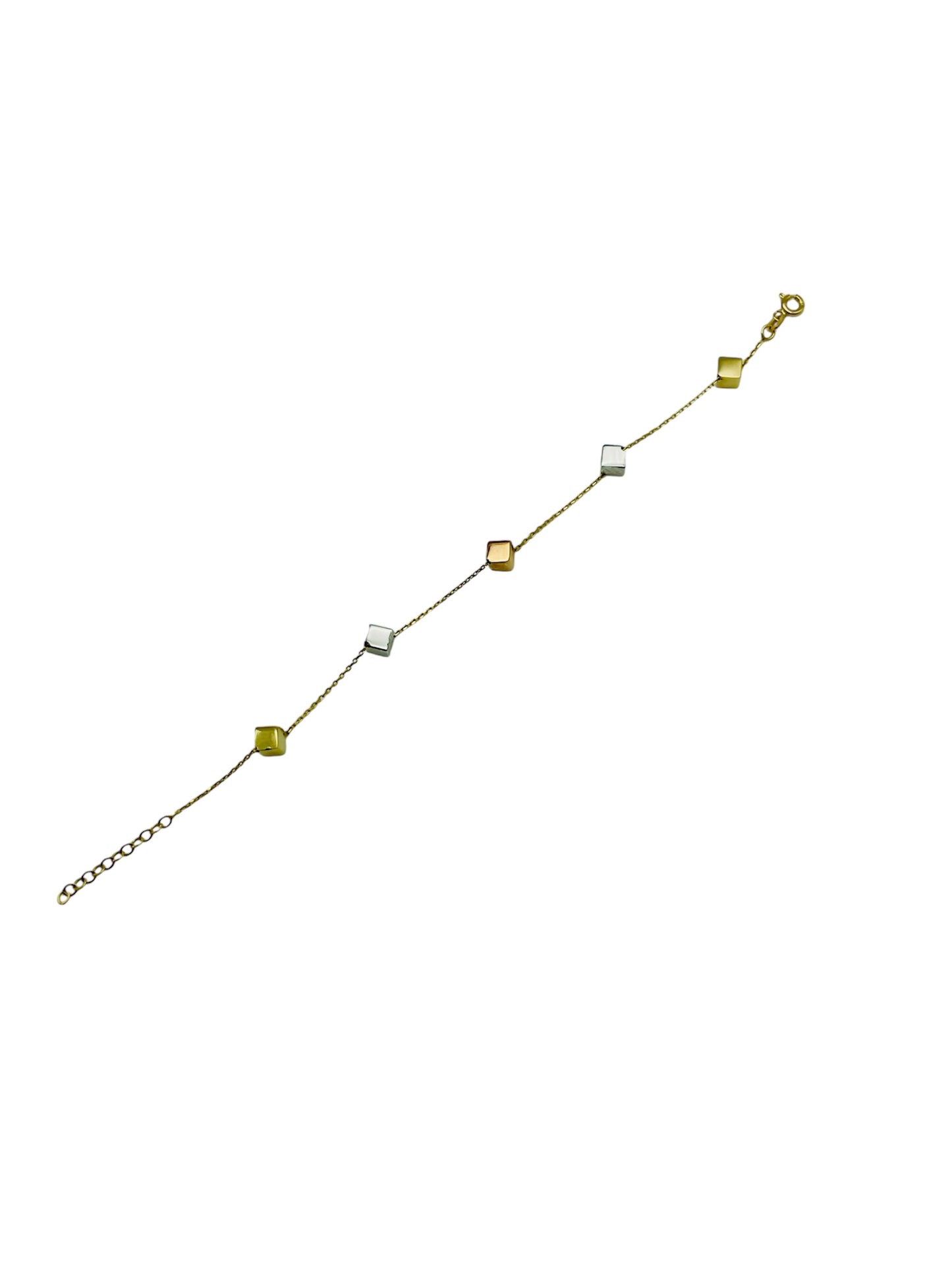 14K Solid Gold Tri Color Cube Bracelet