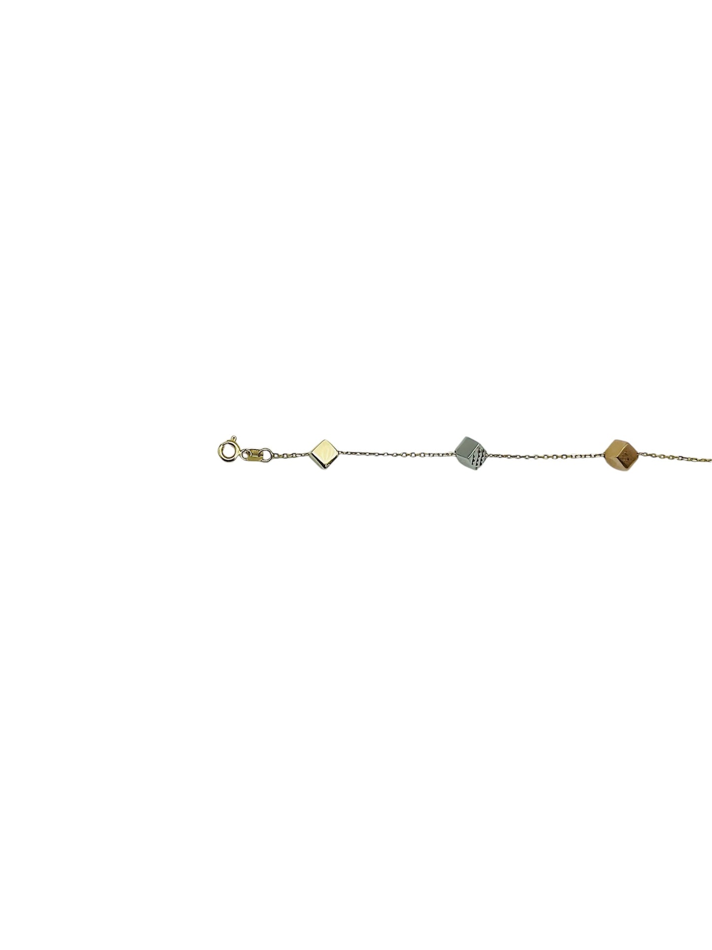 14K Solid Gold Tri Color Cube Bracelet