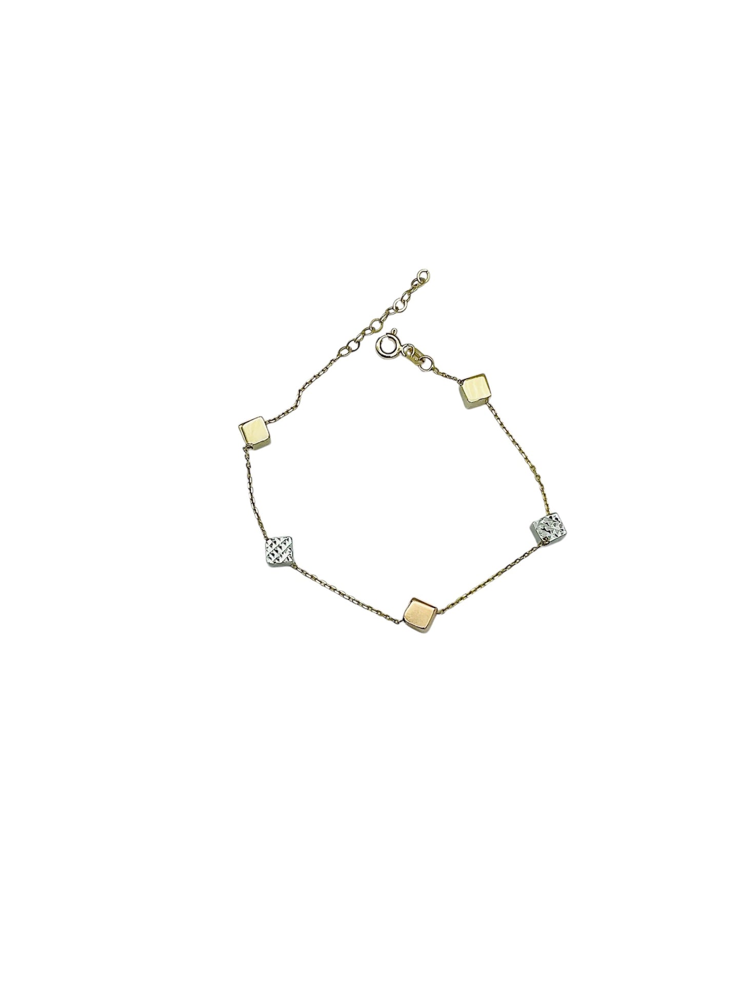 14K Solid Gold Tri Color Cube Bracelet