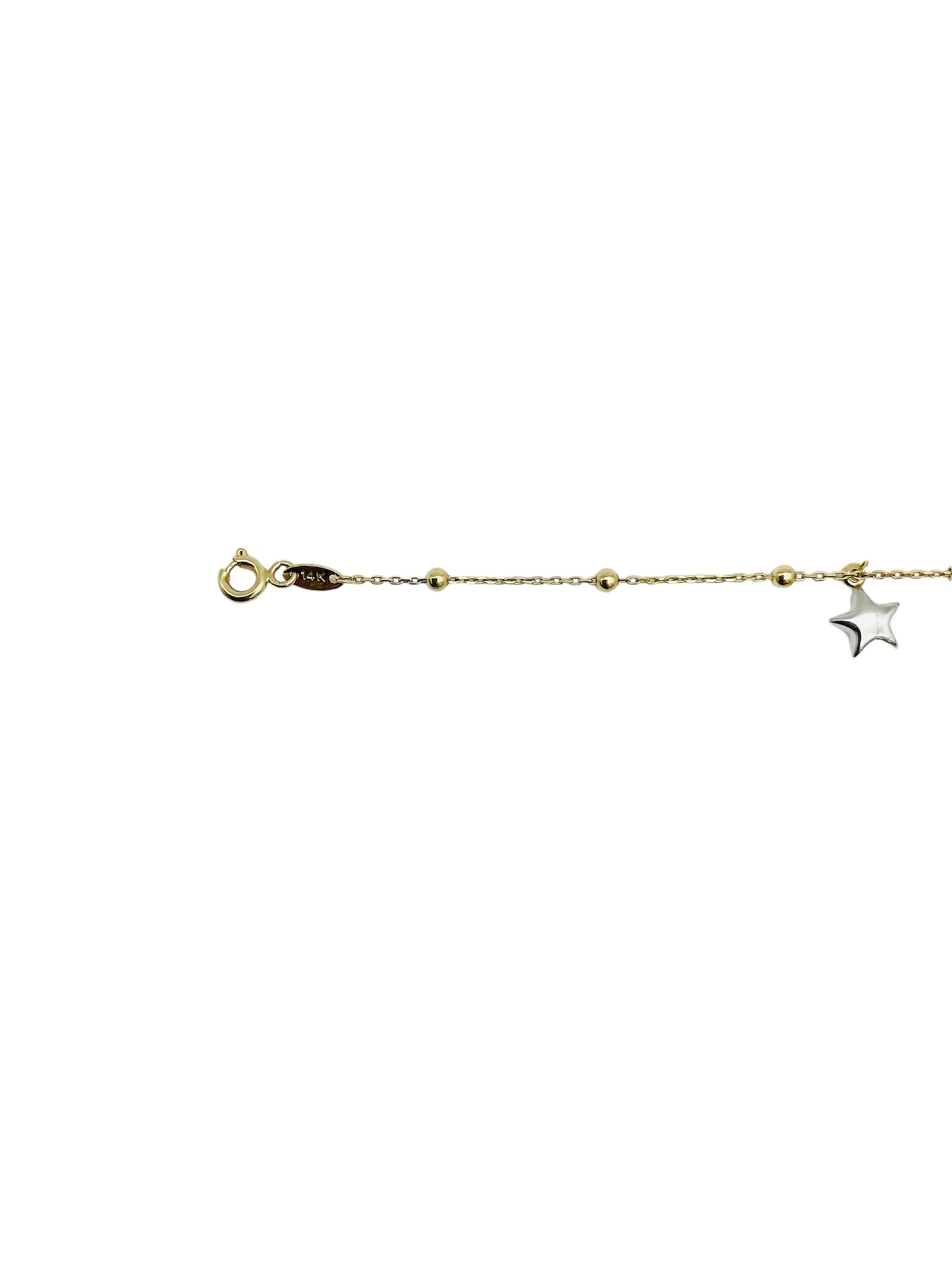 14K Solid Yellow Gold Beaded Bracelet with Two Color Star Charms