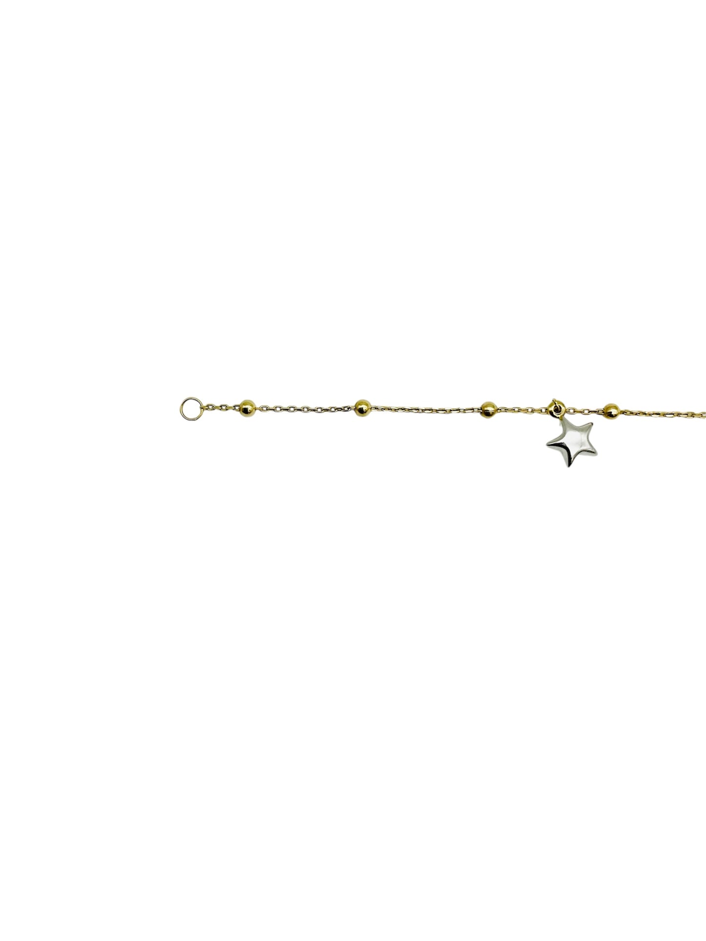 14K Solid Yellow Gold Beaded Bracelet with Two Color Star Charms