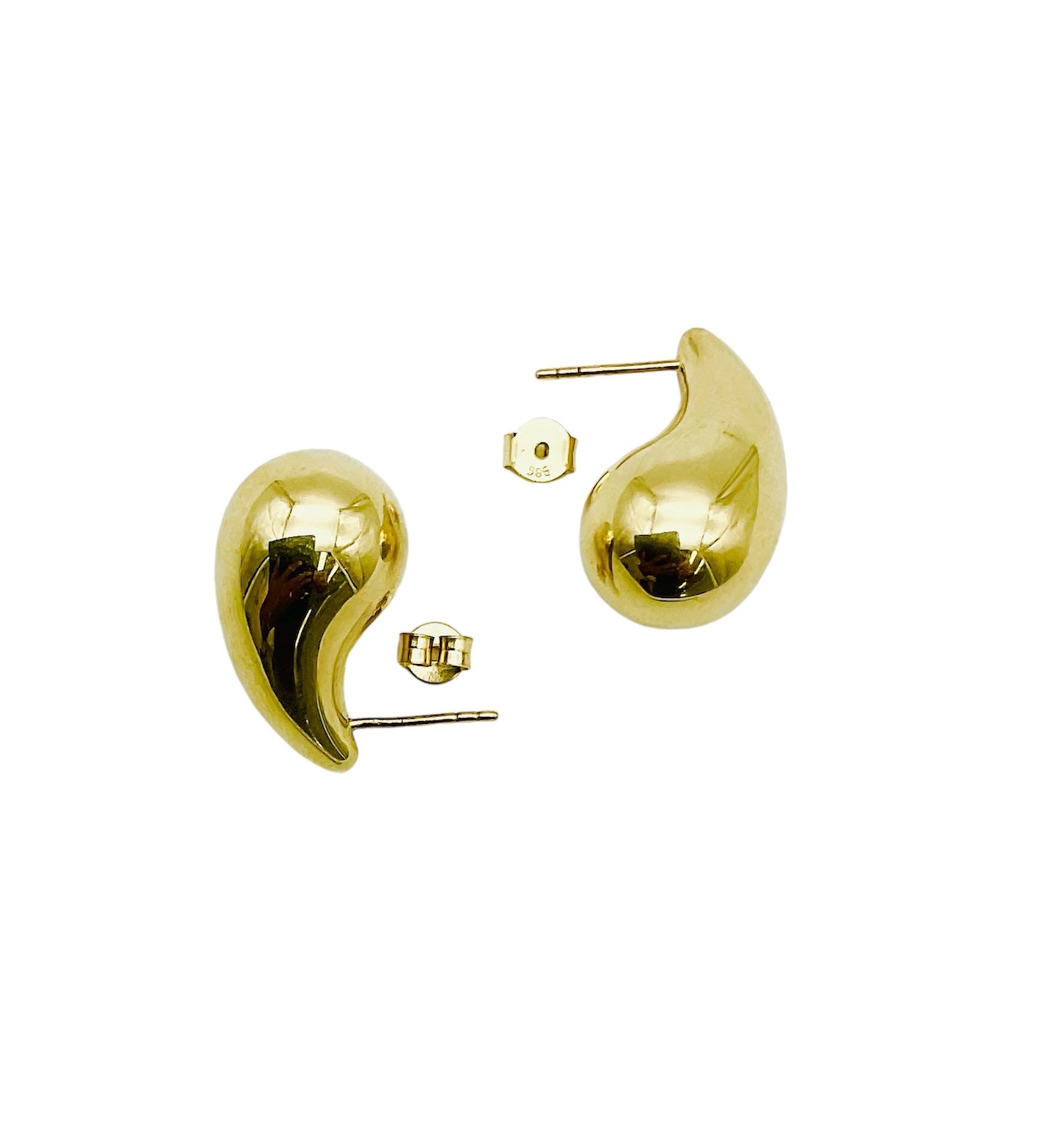 14K Solid Yellow Gold Medium Teardrop Earrings