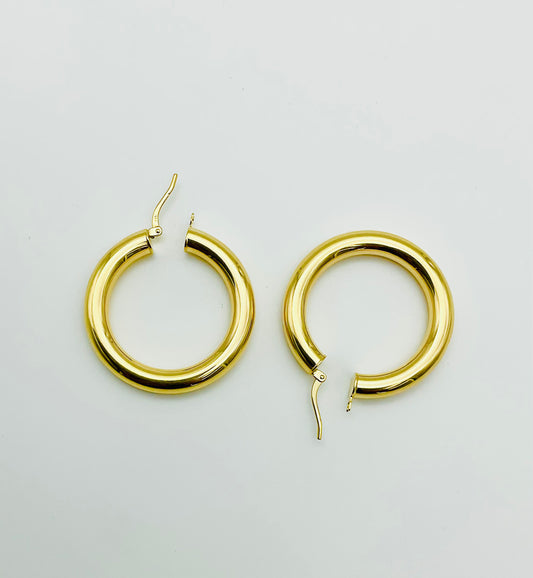 14K Solid Gold Thick Large Click Hoop Earrings