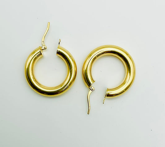 14K Solid Gold Medium Thick Click Hoop Earrings