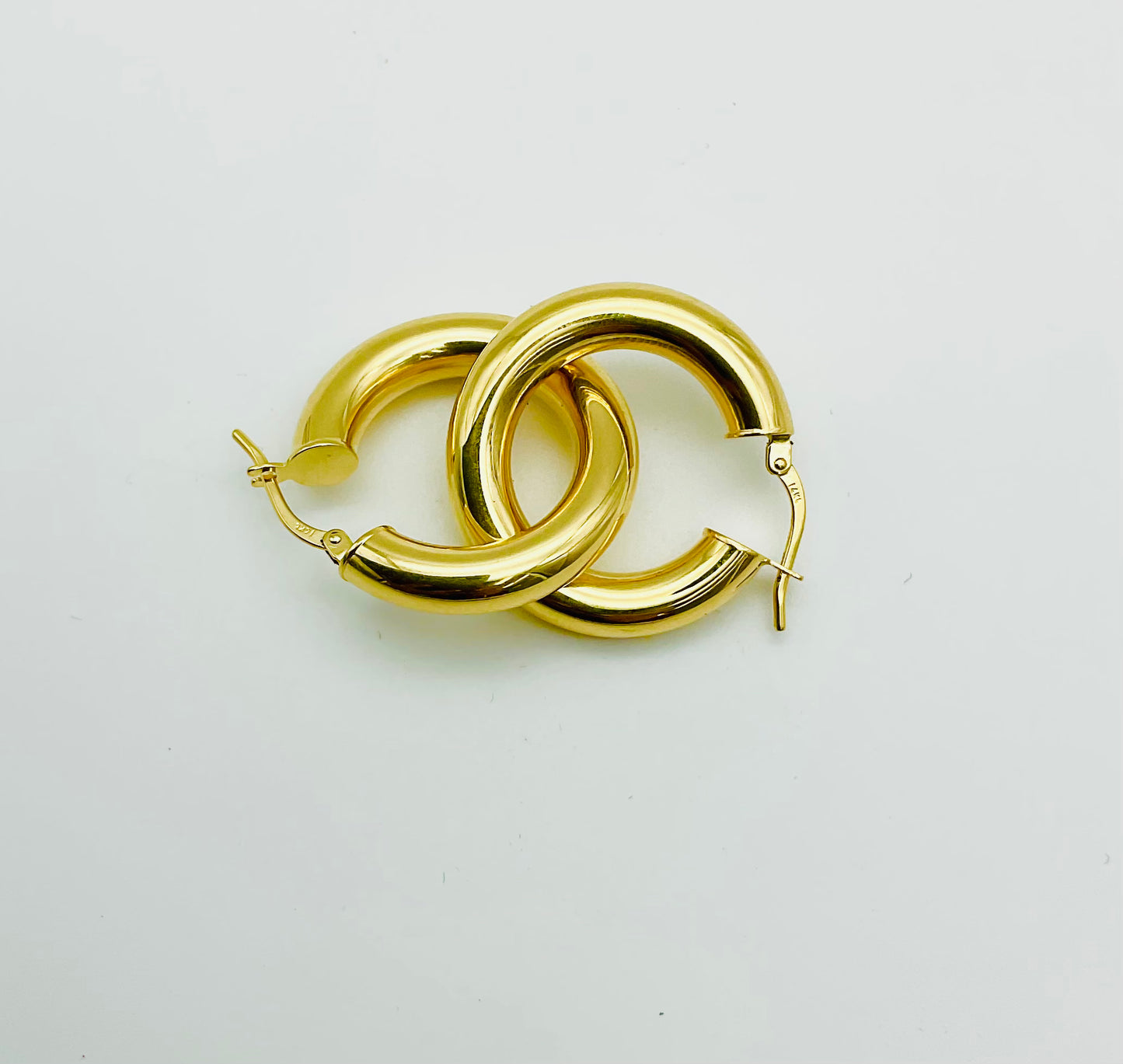14K Solid Gold Medium Thick Click Hoop Earrings