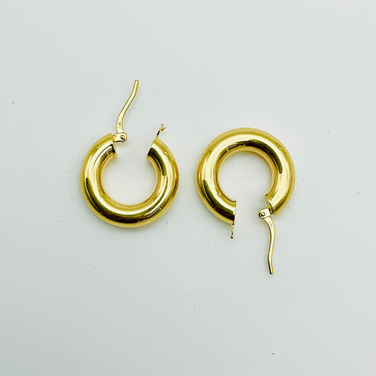 14K Solid Gold Thick Small Click Hoop Earrings