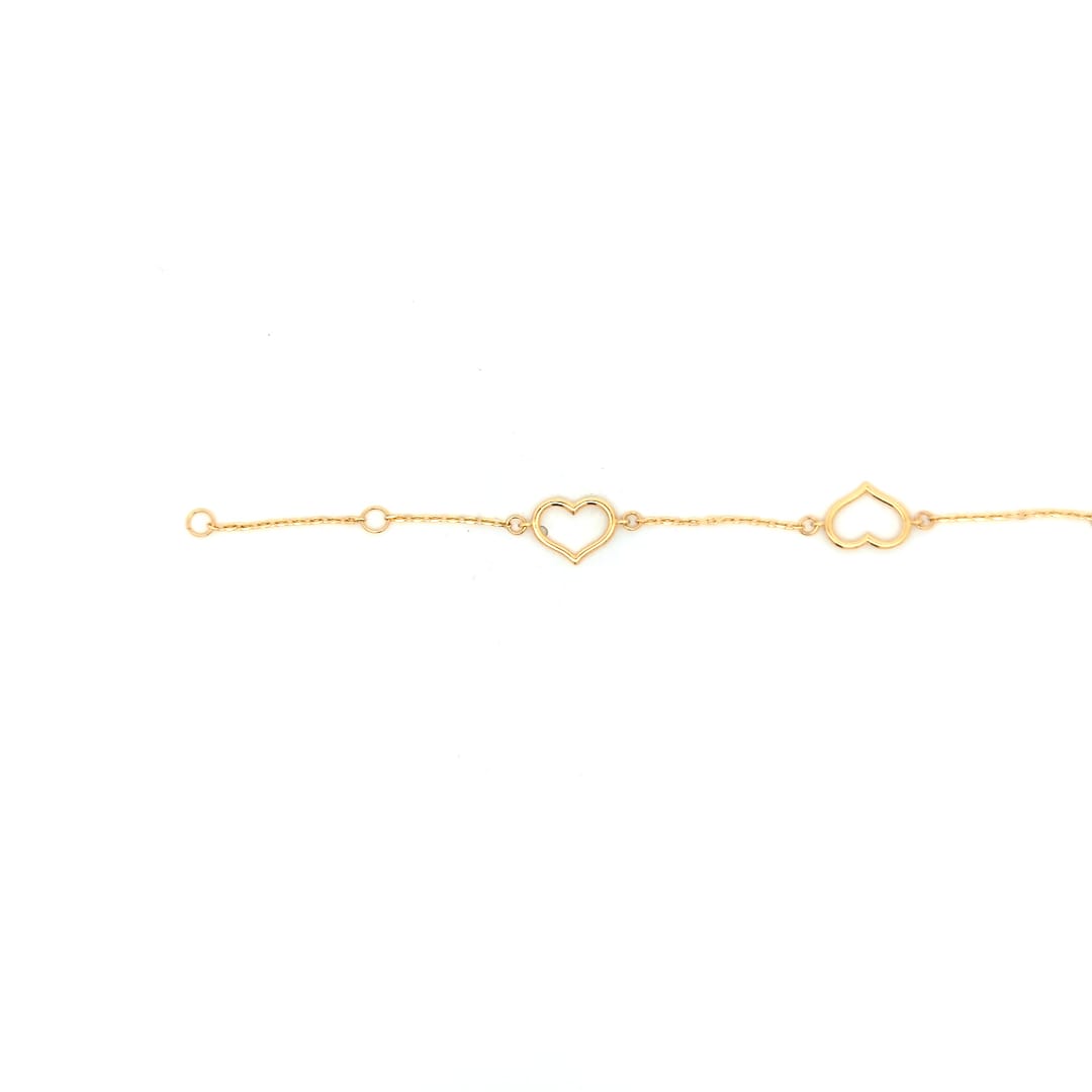 14K Solid Yellow Gold Heart Outline Bracelet