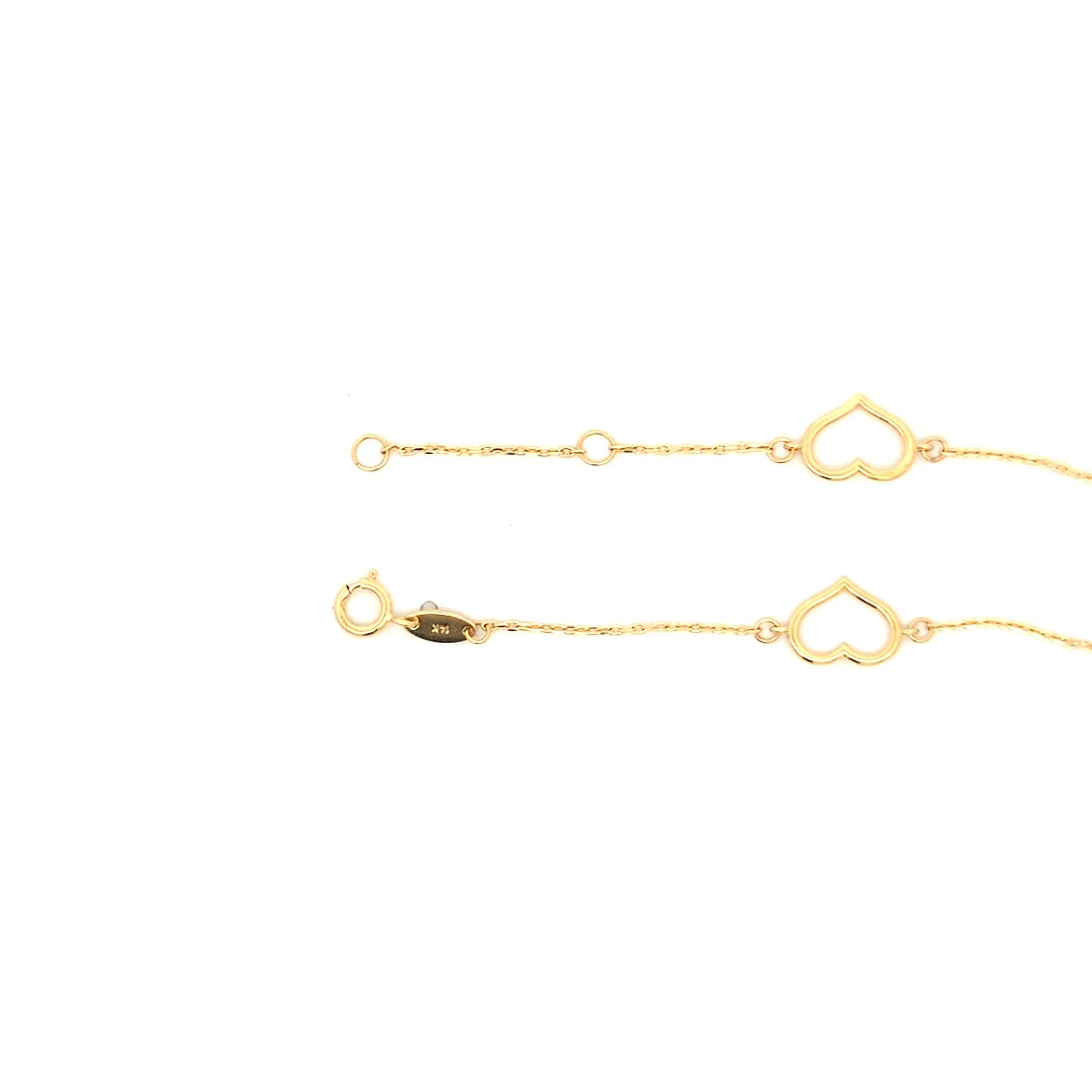 14K Solid Yellow Gold Heart Outline Bracelet