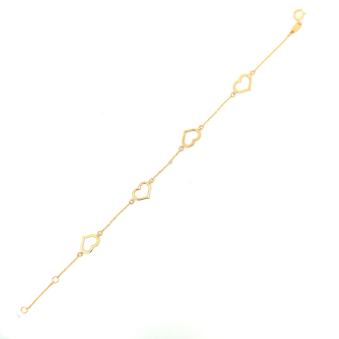 14K Solid Yellow Gold Heart Outline Bracelet