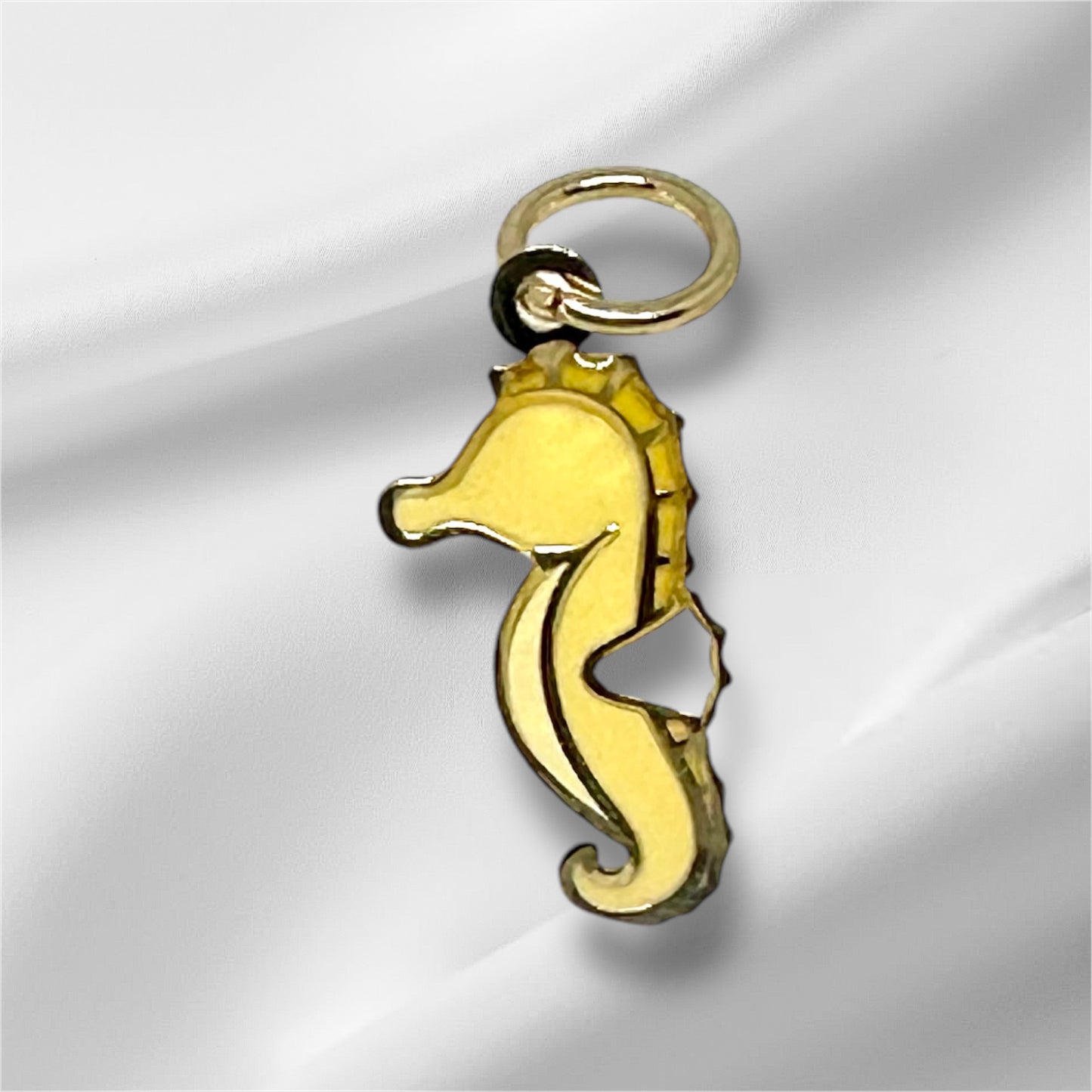 14K Solid Gold Seahorse Enamel Pendant