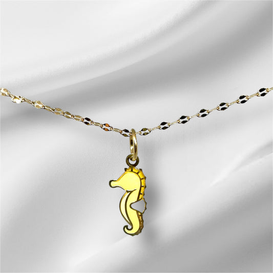 14K Solid Gold Seahorse Enamel Pendant