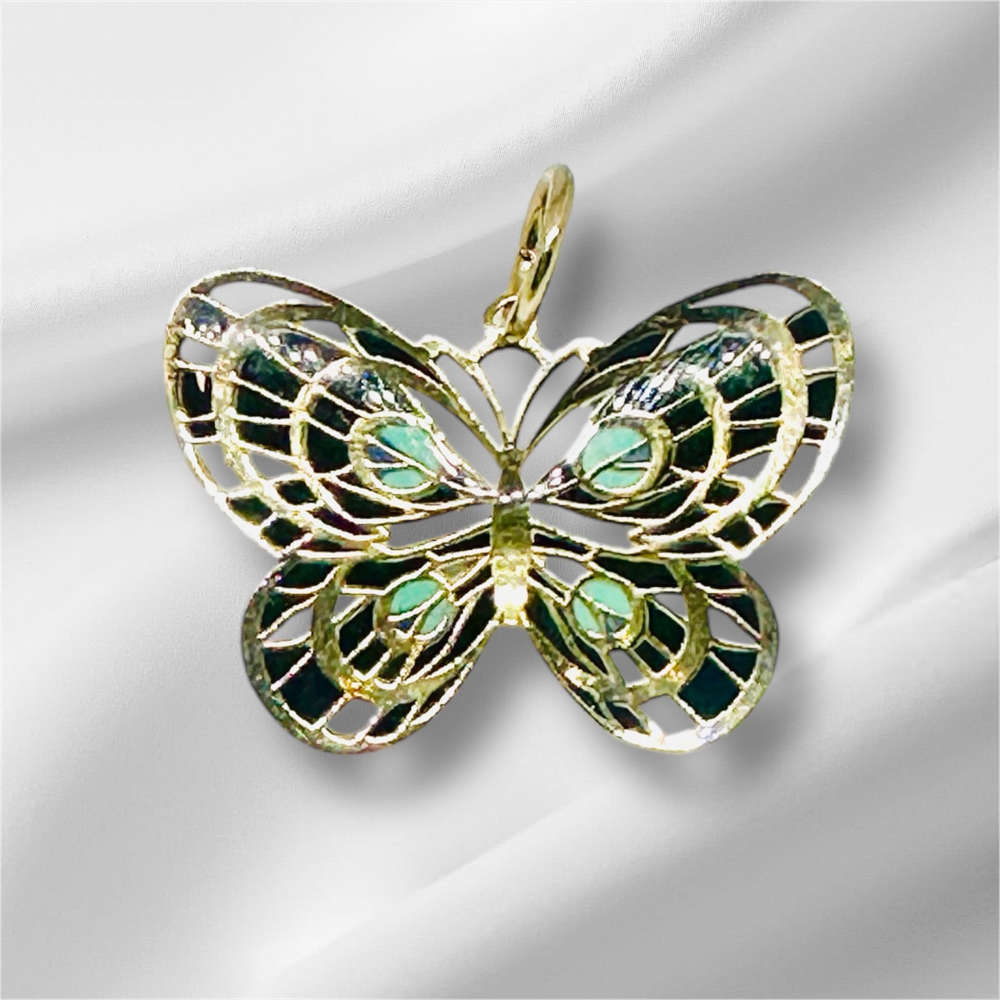 14K Solid Gold Medium Enameled Butterfly Pendant