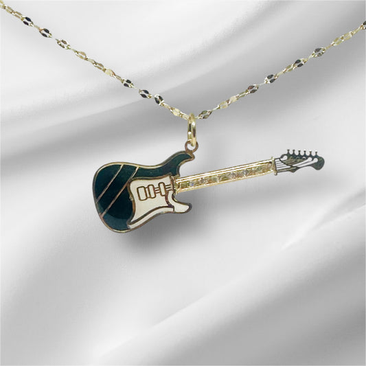 14K Solid Gold Enameled E Guitar  Pendant