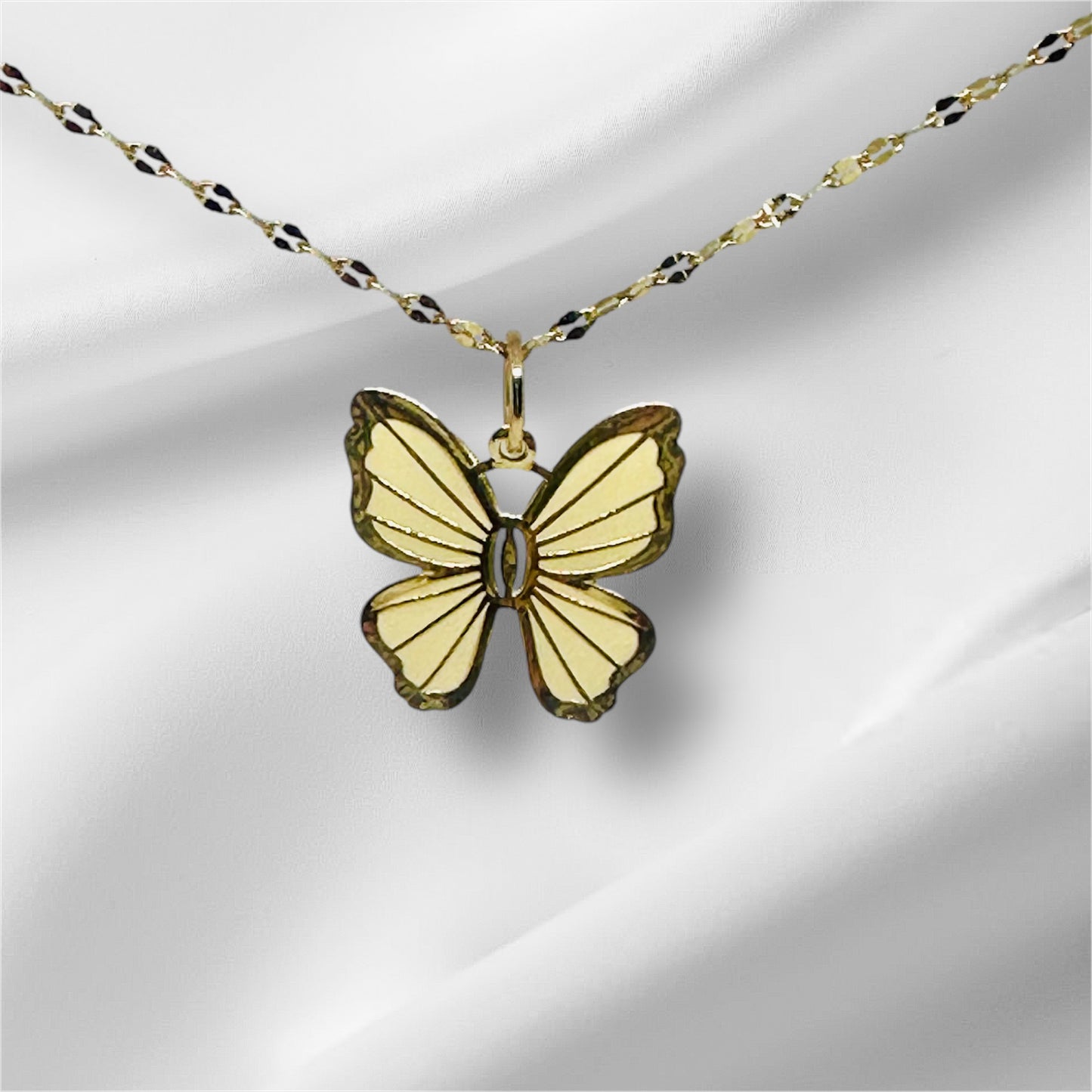14K Solid Gold Small Enameled Butterfly Pendant