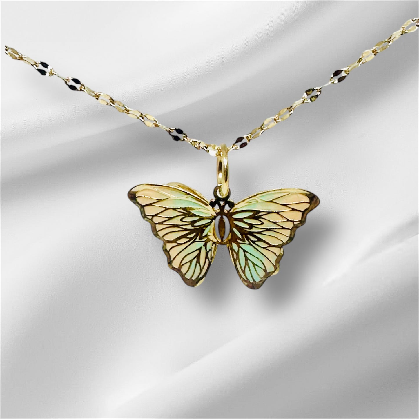 14K Solid Gold 3D Enamel Small Butterfly Pendant