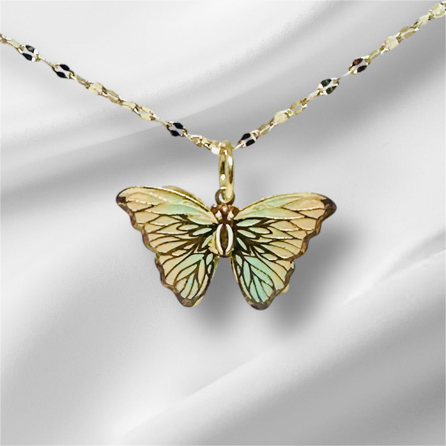 14K Solid Gold 3D Enamel Small Butterfly Pendant