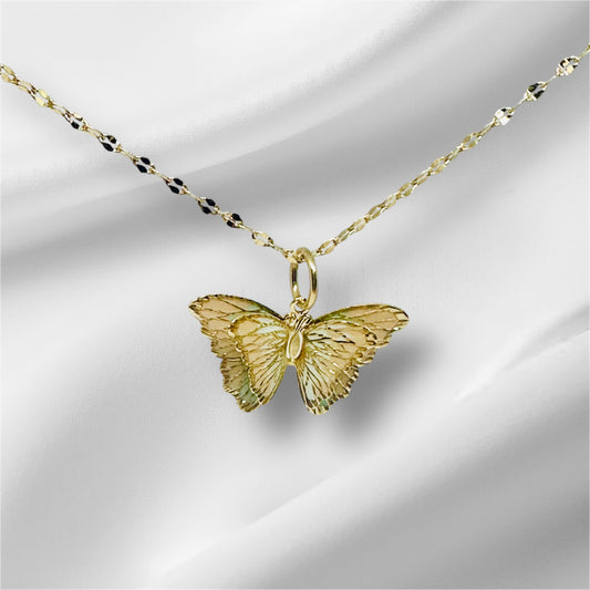 14K Solid Gold 3D Enamel Small Butterfly Pendant