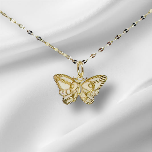 14K Solid Gold 3D Enamel Small Butterfly Pendant