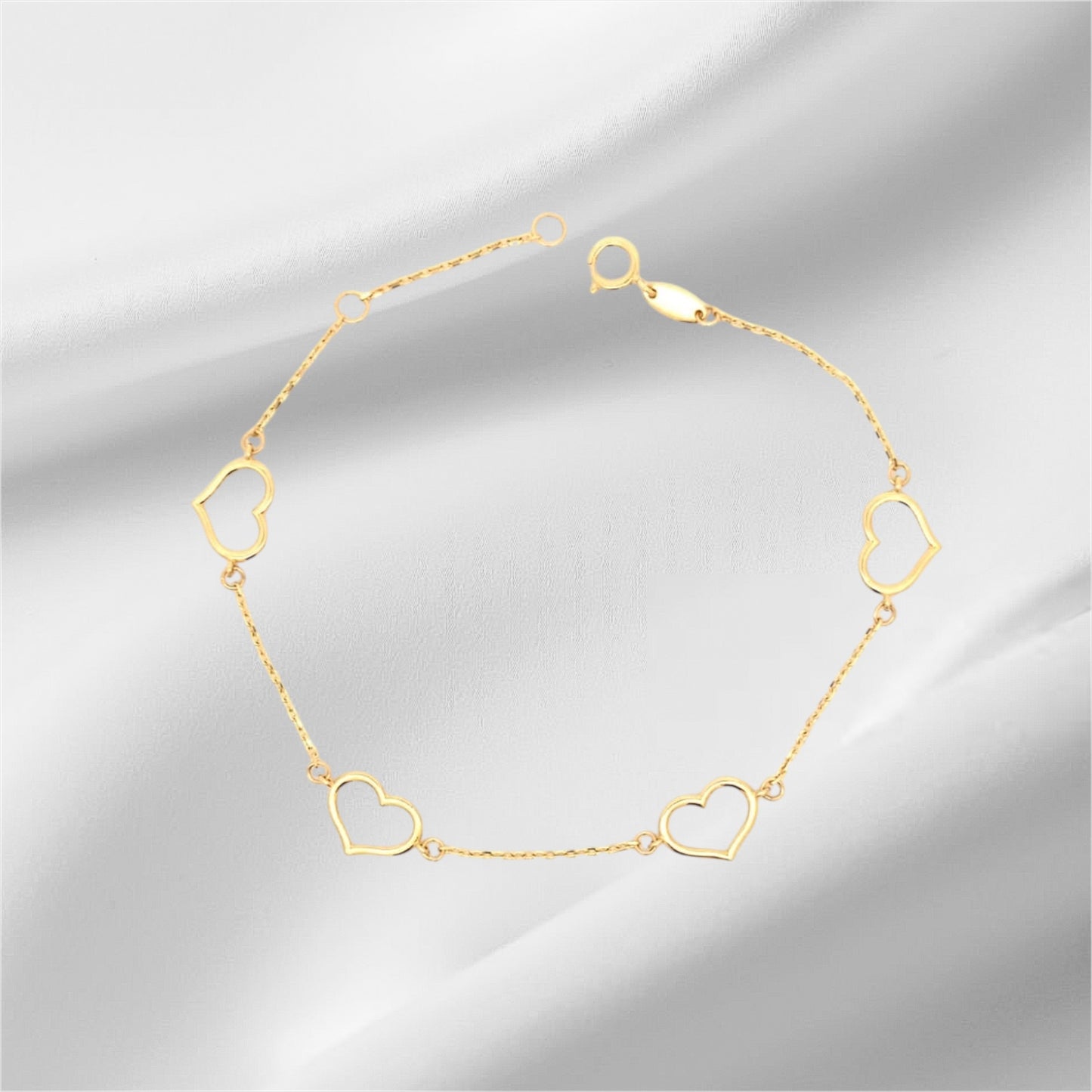 14K Solid Yellow Gold Heart Outline Bracelet