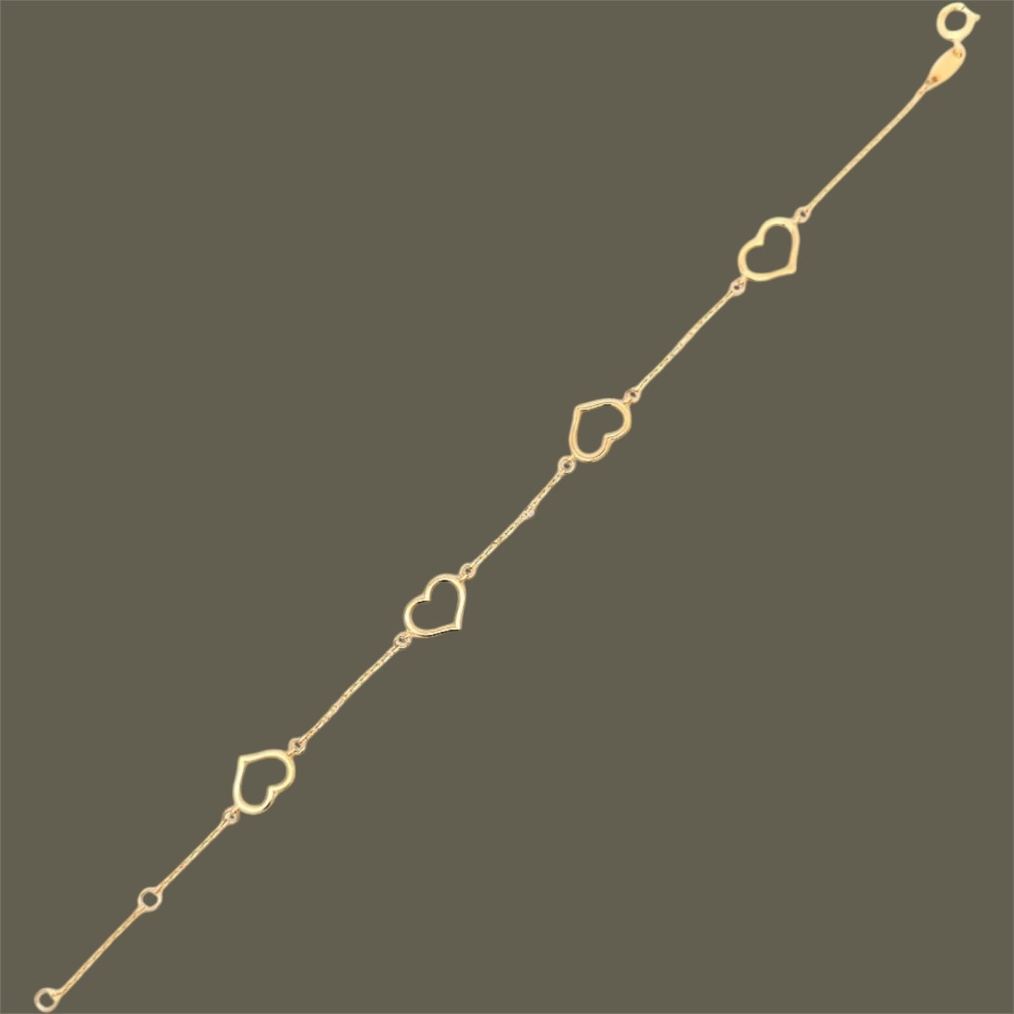 14K Solid Yellow Gold Heart Outline Bracelet